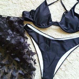 Black Underwire Bikini with Butterly Beach Skirt